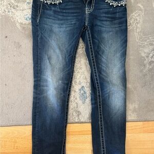 Miss Me Dark Wash Women's Jeans with Embellished Pockets